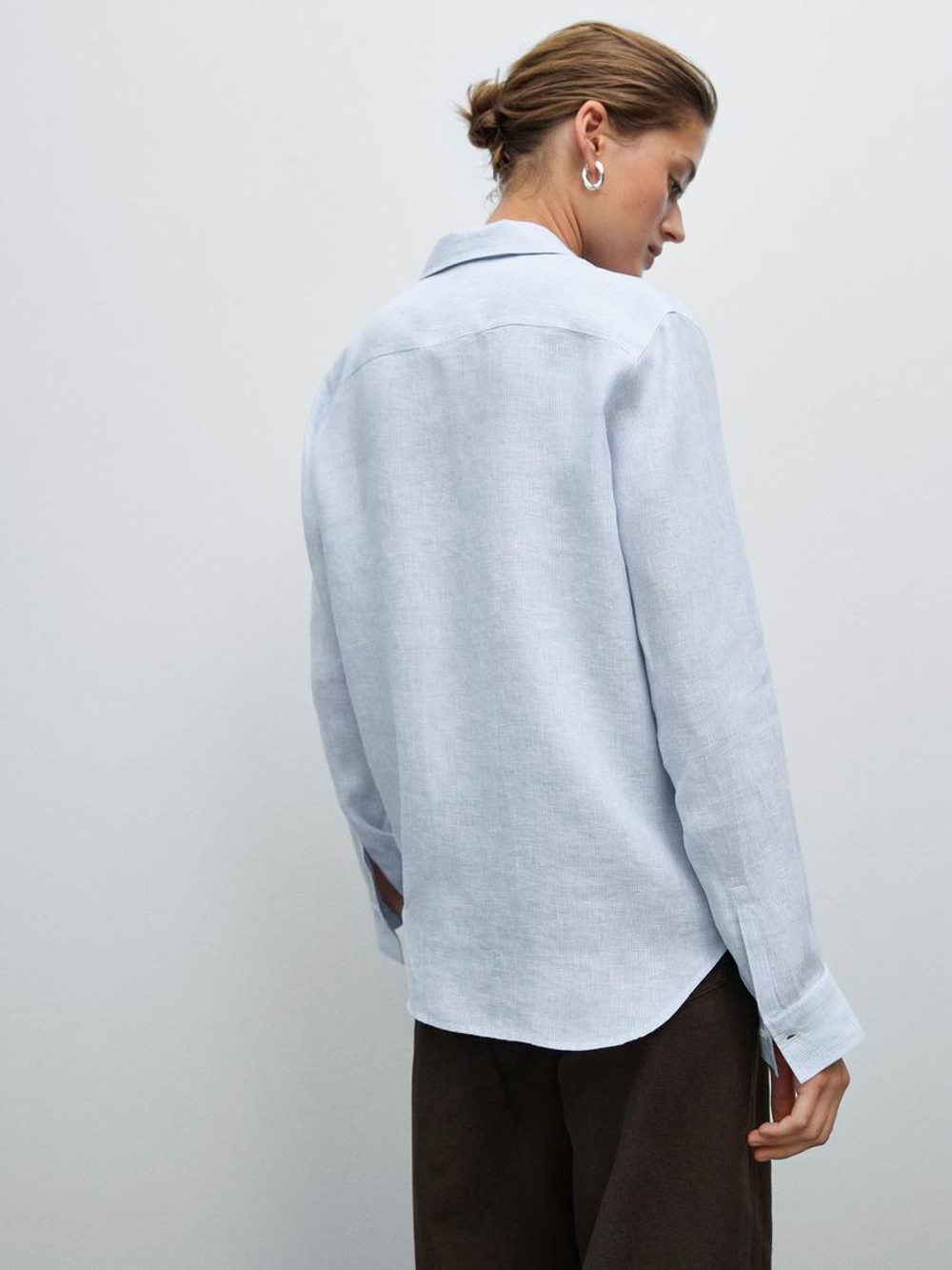 Massimo Dutti Рубашка из струящегося льна в тонкую полоску, синий