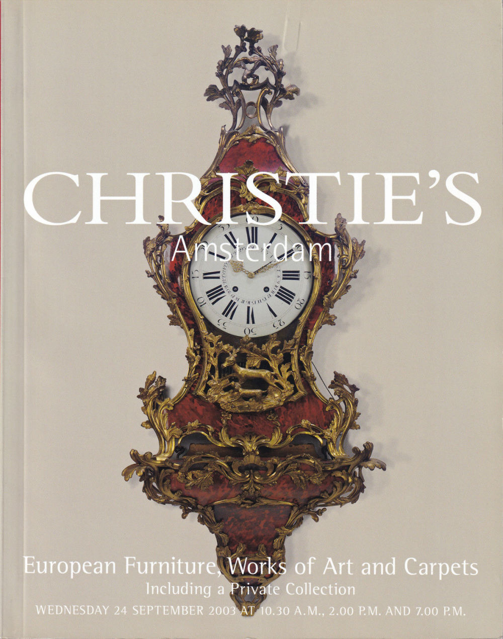 Каталог аукциона Christie’s, Амстердам, Европейская мебель, предметы искусства и ковры от 24 сентября 2003 года