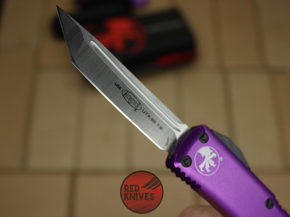 Нож Microtech UTX-85 T/E - фиолетовая рукоять, танто клинок, сатин RK-398