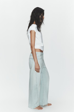 ZARA ДЖИНСЫ TRF BAGGY BALLOON СО СРЕДНЕЙ ПОСАДКОЙ, ГОЛУБОЙ