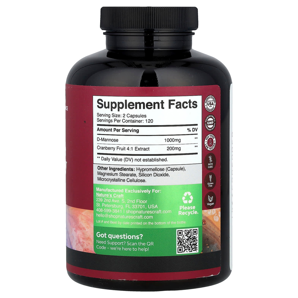 Nature's Craft, D-манноза и клюква, 240 капсул