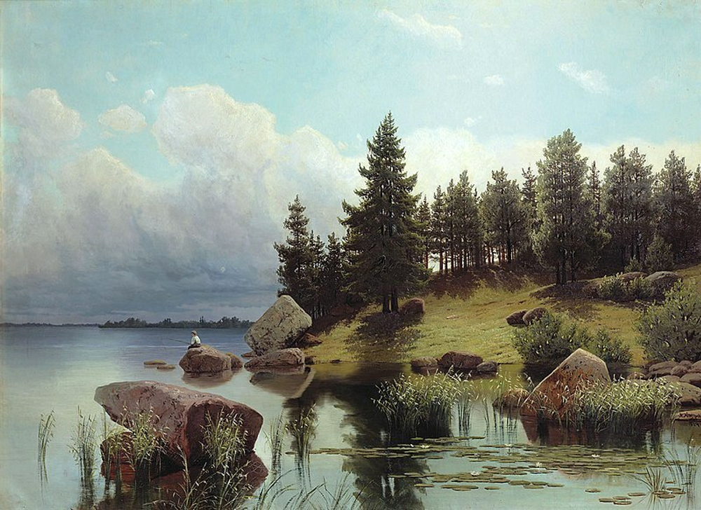 "Лесное озеро", Мещерский А. И., картина для интерьера (репродукция)