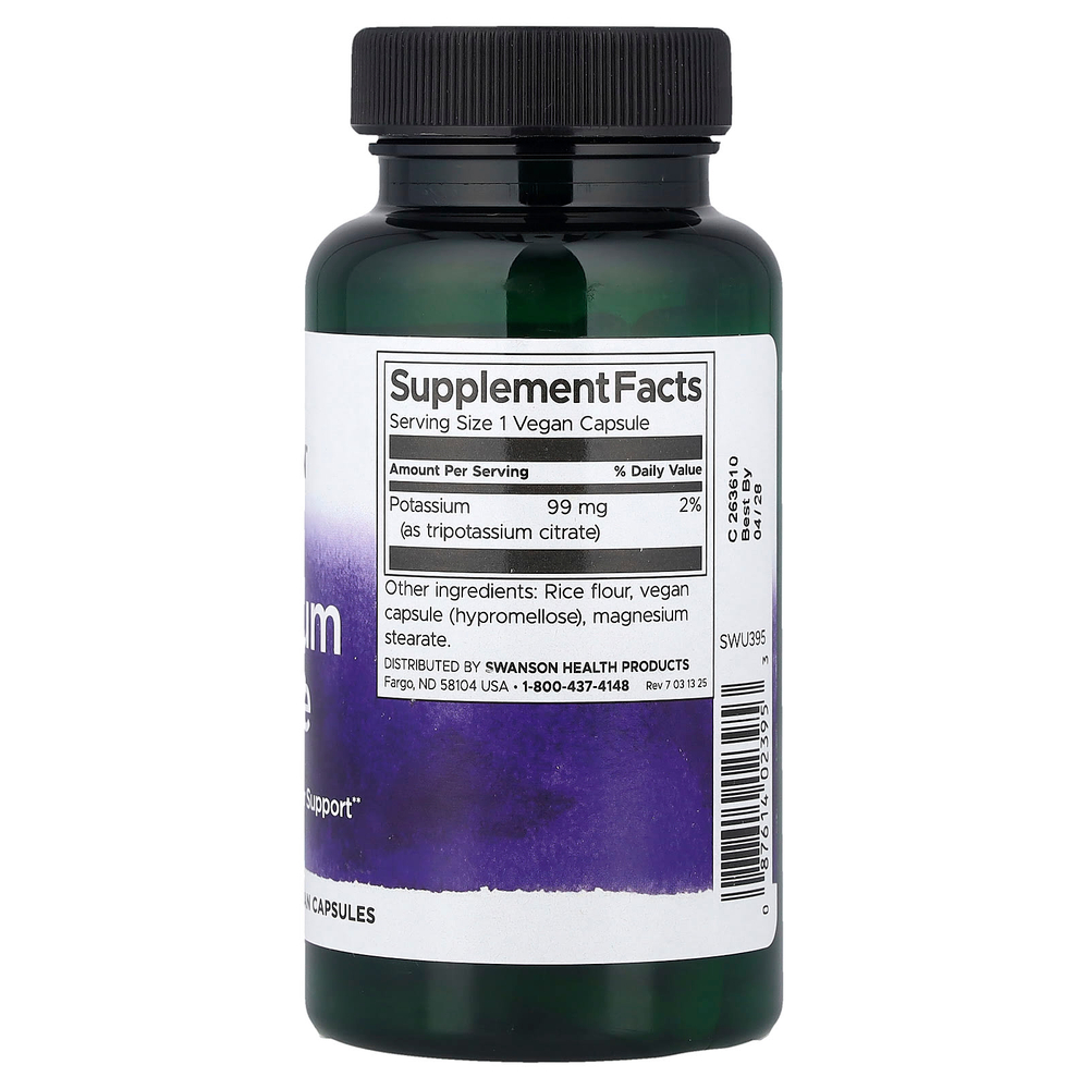 Swanson Vitamins, цитрат калия, 99 мг, 120 веганских капсул