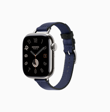 Apple Watch Hermès Series 11 42 mm Twill Jump Attelage Single Tour, Темно-синий с черными краями