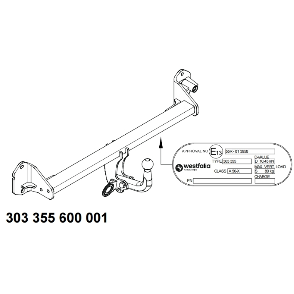 Фаркоп Westfalia 303355600001 для BMW X1 F48 2015- / 2ER F45/F46 2014-(паспорт и сертификат в комплекте)(без электрики)