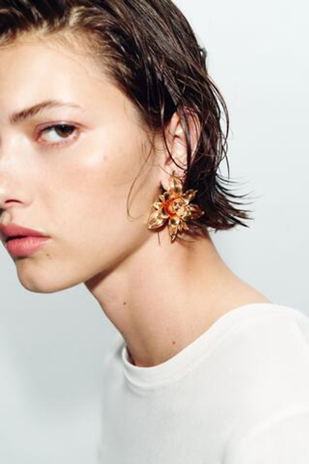 ZARA СЕРЬГИ-КНОПКИ «ЦВЕТЫ», ЗОЛОТИСТЫЙ