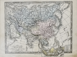 Старинная карта Х. Бергхаус  Asien Politische Ubersicht/ Политическая карта Азии. 1862 г. Гравюра