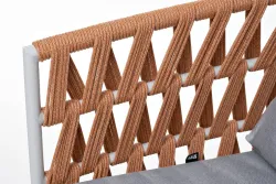 "Диего" кресло плетеное из роупа, каркас алюминий светло-серый (RAL7035) муар, роуп оранжевый меланж круглый, ткань светло-серая