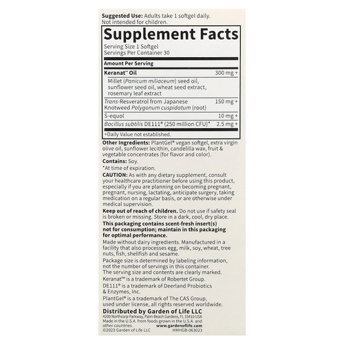 Garden of Life, Herbals, добавка для роста волос в период менопаузы, ягодный вкус, 30 веганских капсул