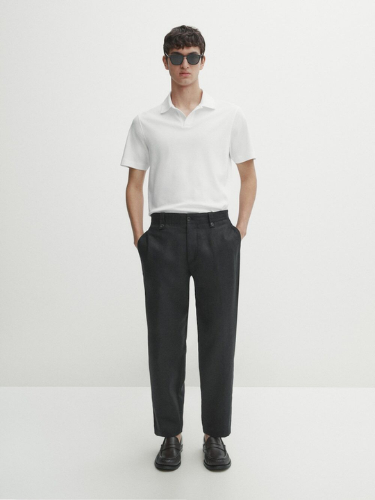 Massimo Dutti Поло из хлопка с короткими рукавами, белый