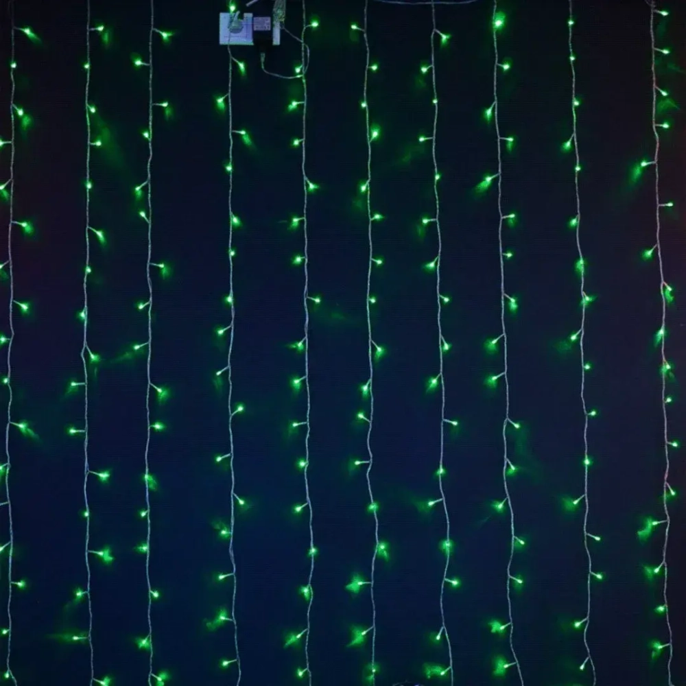 Светодиодный RGB занавес Хамелеон 1.5*2 м., 220V, 200 разноцветных LED ламп, прозрачный ПВХ провод, Rich LED (RL-CS1.5*2-T/ARGB)