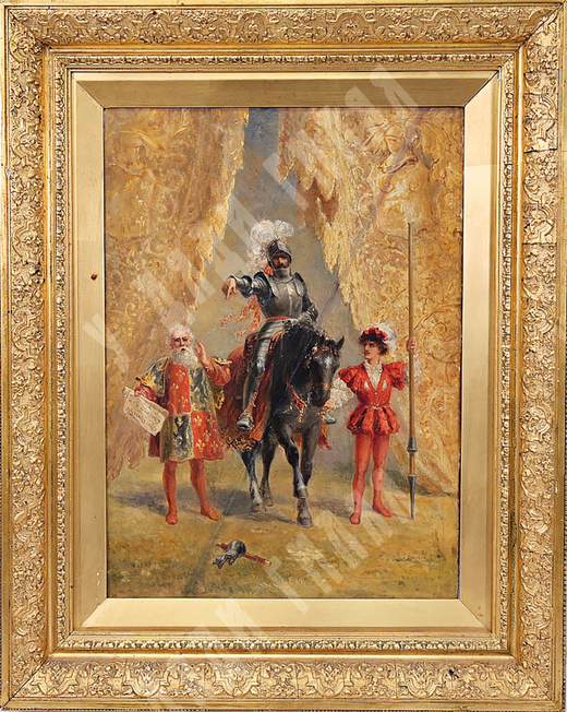 Рыцарь, вызывающий на дуэль на турнире. Доска, масло. Франция, XIX в.