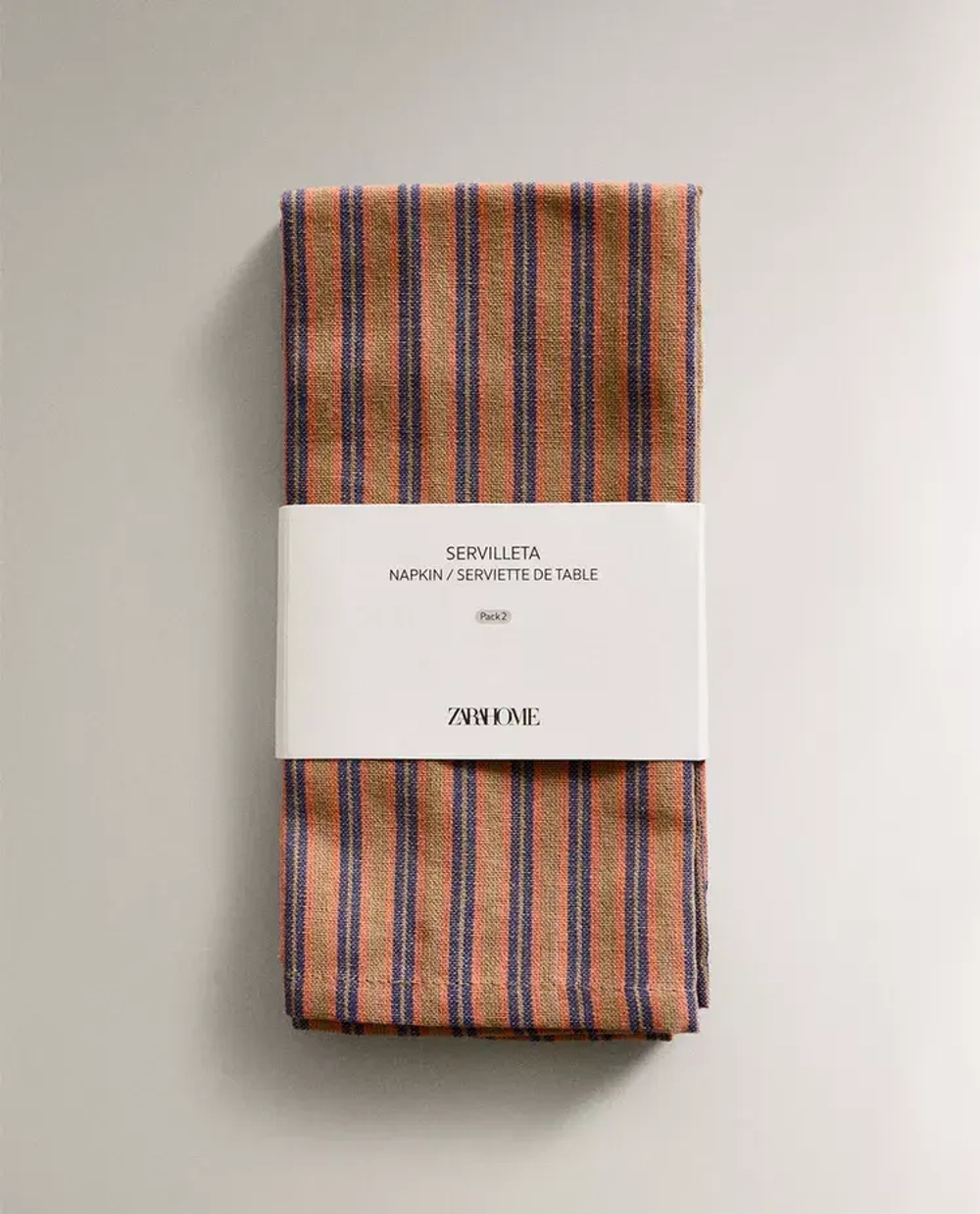 ZARA HOME САЛФЕТКА С ТКАНЫМ УЗОРОМ В ПОЛОСКУ (НАБОР ИЗ 2 ШТ.), СВЕТЛО-КОРИЧНЕВЫЙ