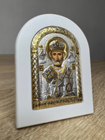 Николай Чудотворец, икона арочная, белое дерево 86х112
