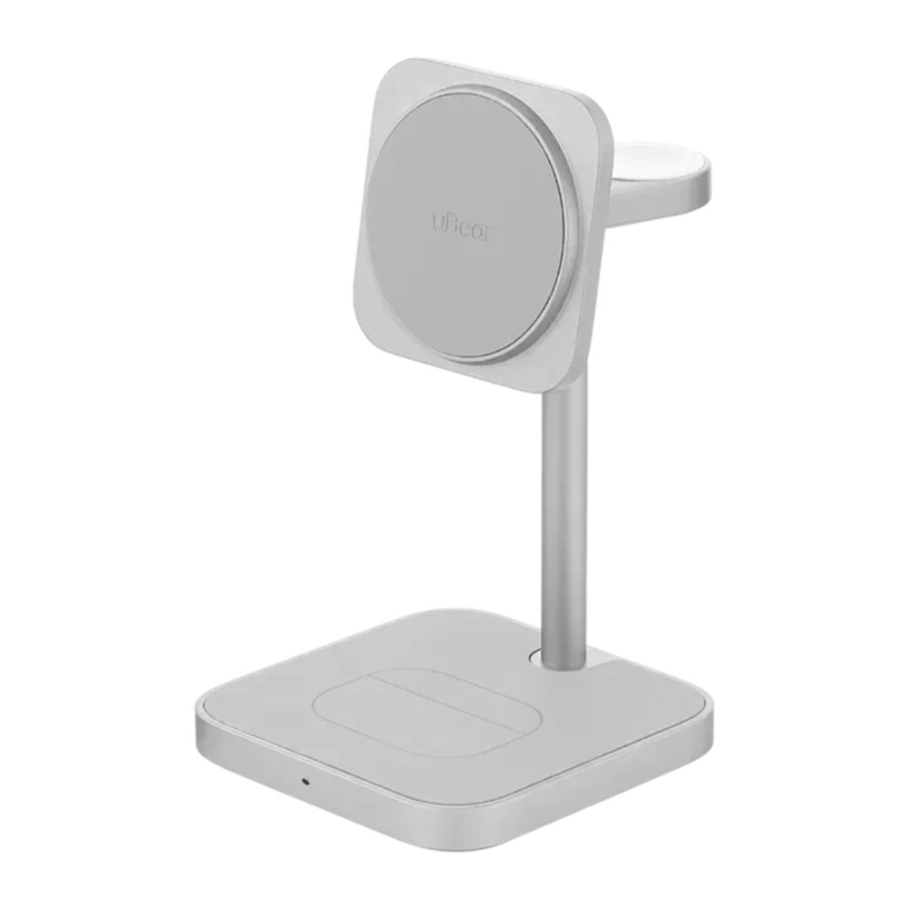 Зарядная станция MagSafe uBear Evoke для iPhone, Apple Watch и AirPods (Qi2) Беспроводная зарядка: Qi 15 Вт, Qi 5 Вт, магнитное крепление для быстрой зарядки Apple Watch (Qi 5 Вт). Проводная зарядка: нет. Сертификация Qi2. Есть LED-индикатор