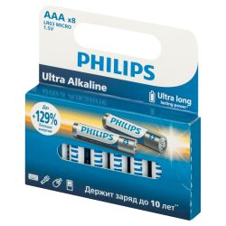 Батарейки Philips LR03E8W/51 ААА алкалиновые 1,5v 8 шт. LR03-8BL Ultra