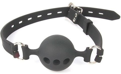 Черный силиконовый кляп-шарик с отверстиями на регулируемом ремешке (Цвет: черный)