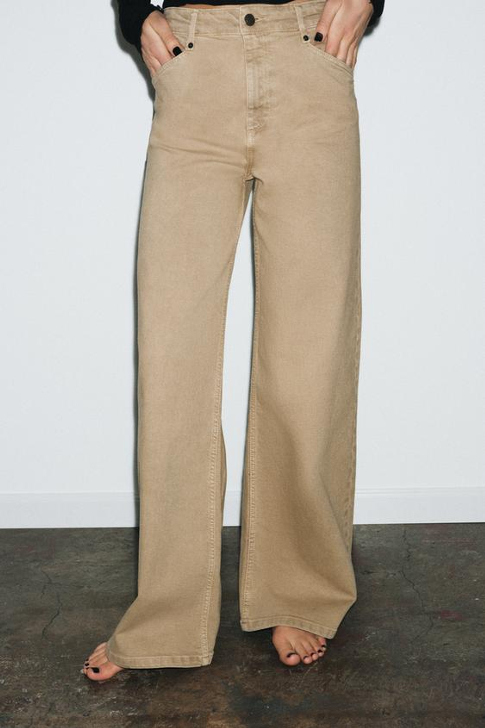 ZARA ДЖИНСЫ WIDE LEG С ВЫСОКОЙ ПОСАДКОЙ — ZW COLLECTION, ПЕСОЧНЫЙ