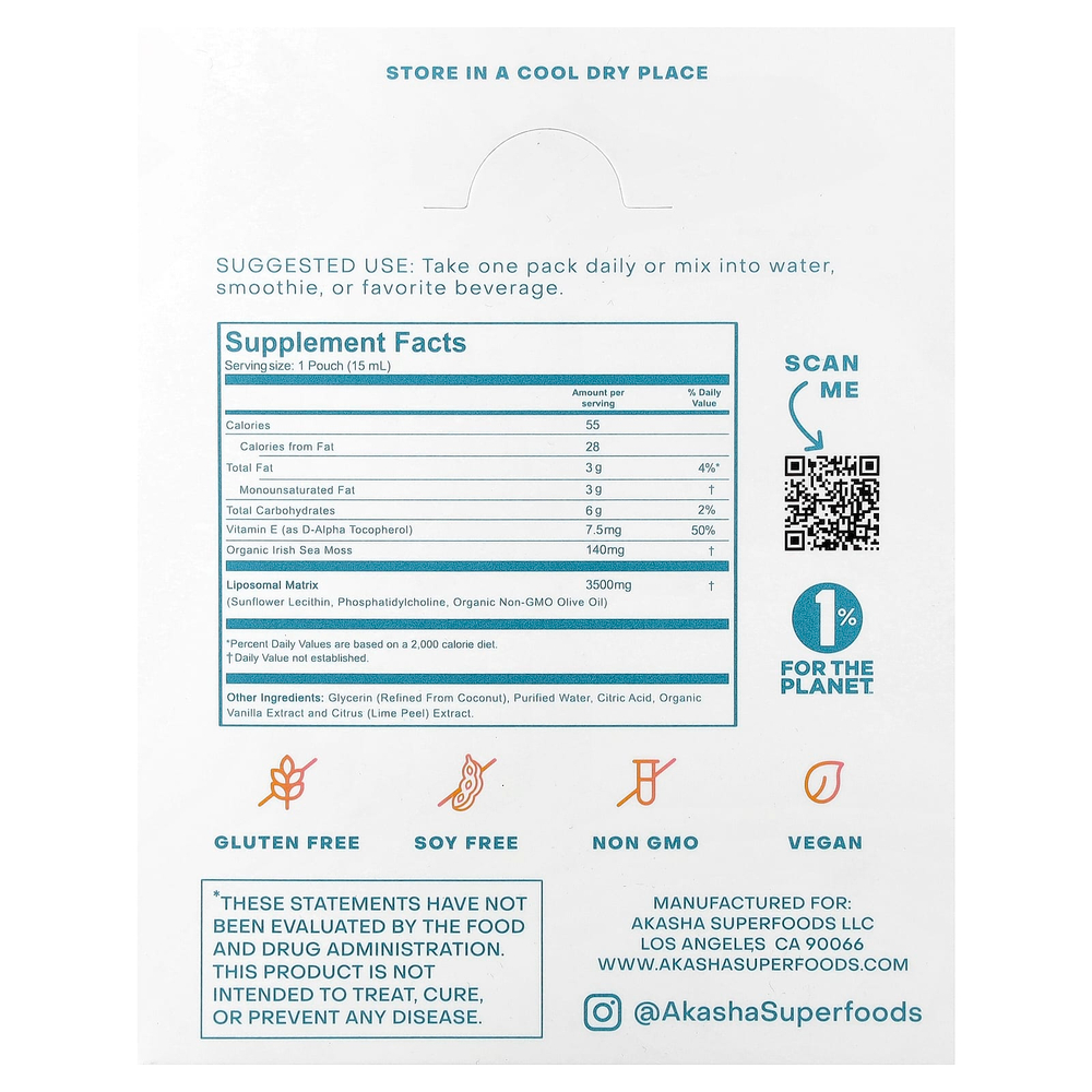 Akasha Superfoods, липосомальный гель из морского мха, сладкий цитрус, 30 пакетиков по 15 мл (0,5 жидк. унции)