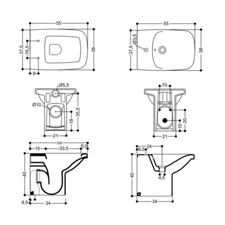 Комплект: унитаз и биде приставные AXA Moss, белый 2202001-2201101-AA2101