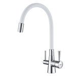 LM3075C-White COMFORT Смес-ль для кух, с гиб излив, с подключ к фильтр пит-вой воды, хром/белый