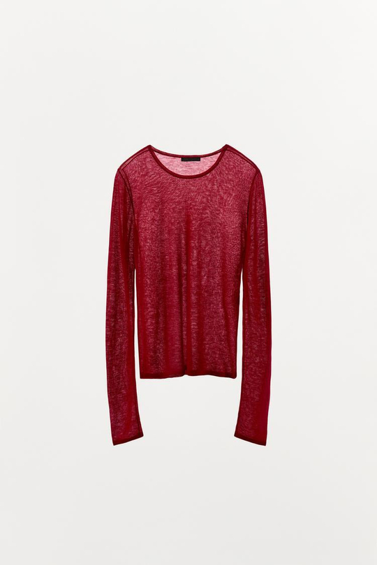 ZARA ФУТБОЛКА ИЗ 100% ШЕРСТИ, КЛУБНИЧНЫЙ