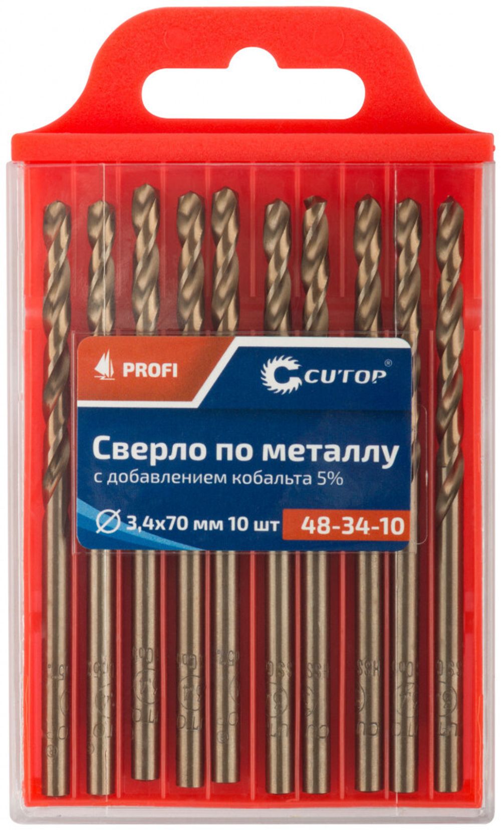 Сверло по металлу Cutop Profi с кобальтом 5%, 3,4 x 70 мм (10шт./уп.) 48-34-10