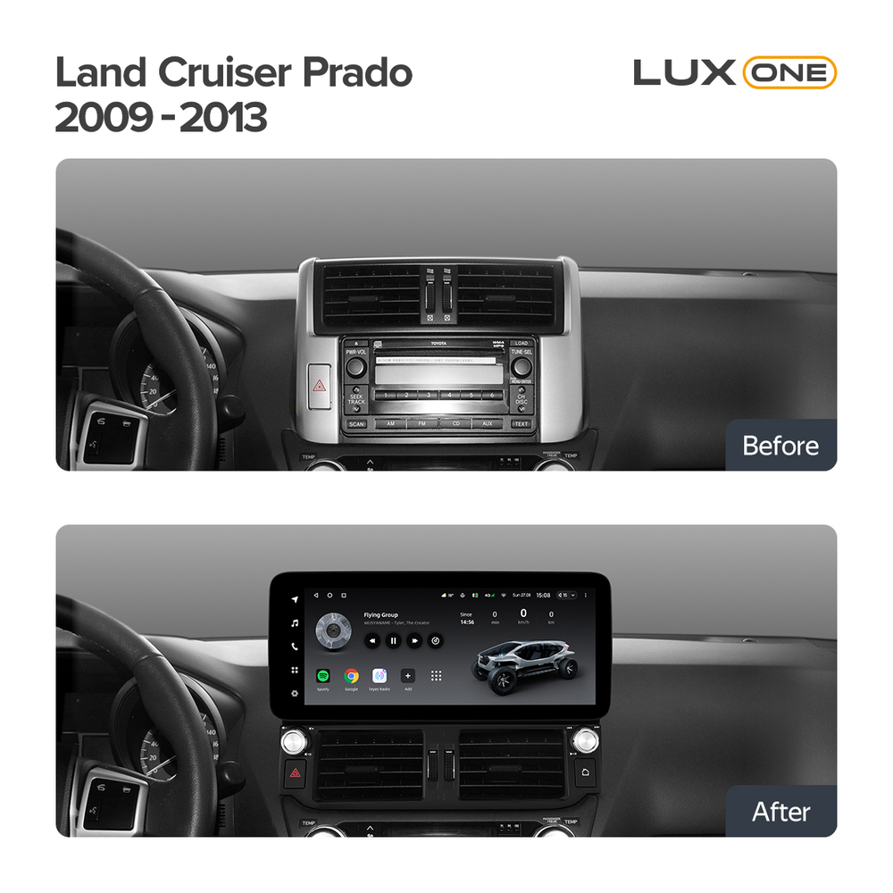 Магнитола для Toyota Land Cruiser Prado 150 2009-2013 (поддержка JBL) - Teyes LUX ONE ROUND монитор 12.3" 2K QLED на Android 10, ТОП процессор, CarPlay, 4G SIM-слот