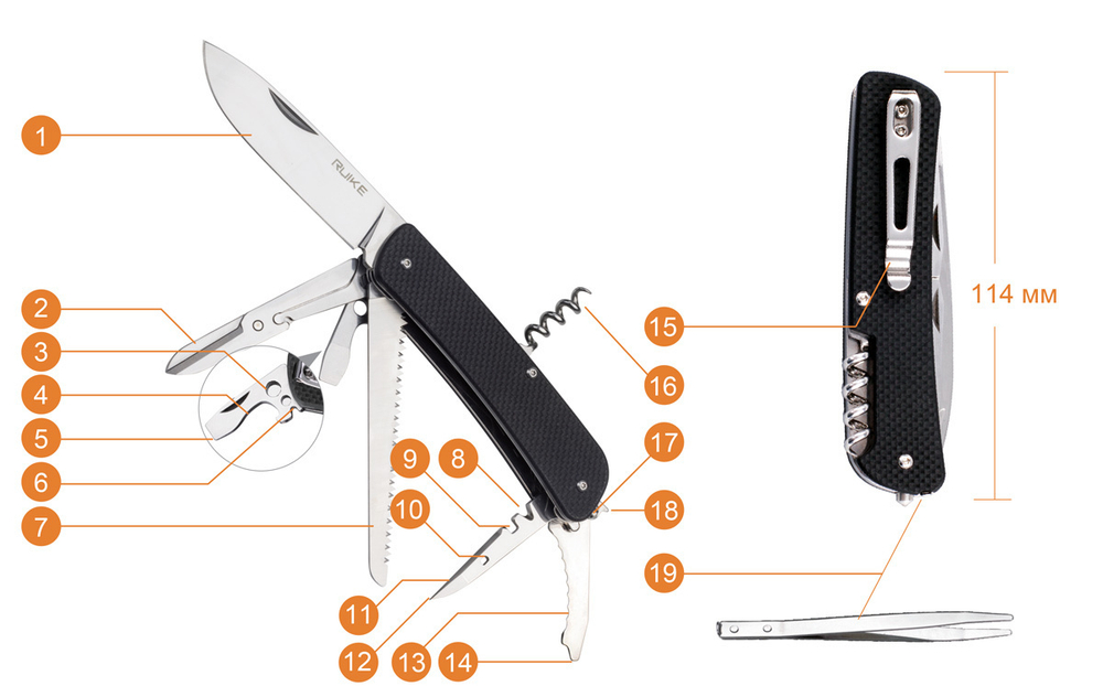 Нож Ruike L42-N, 19 функций, коричневый