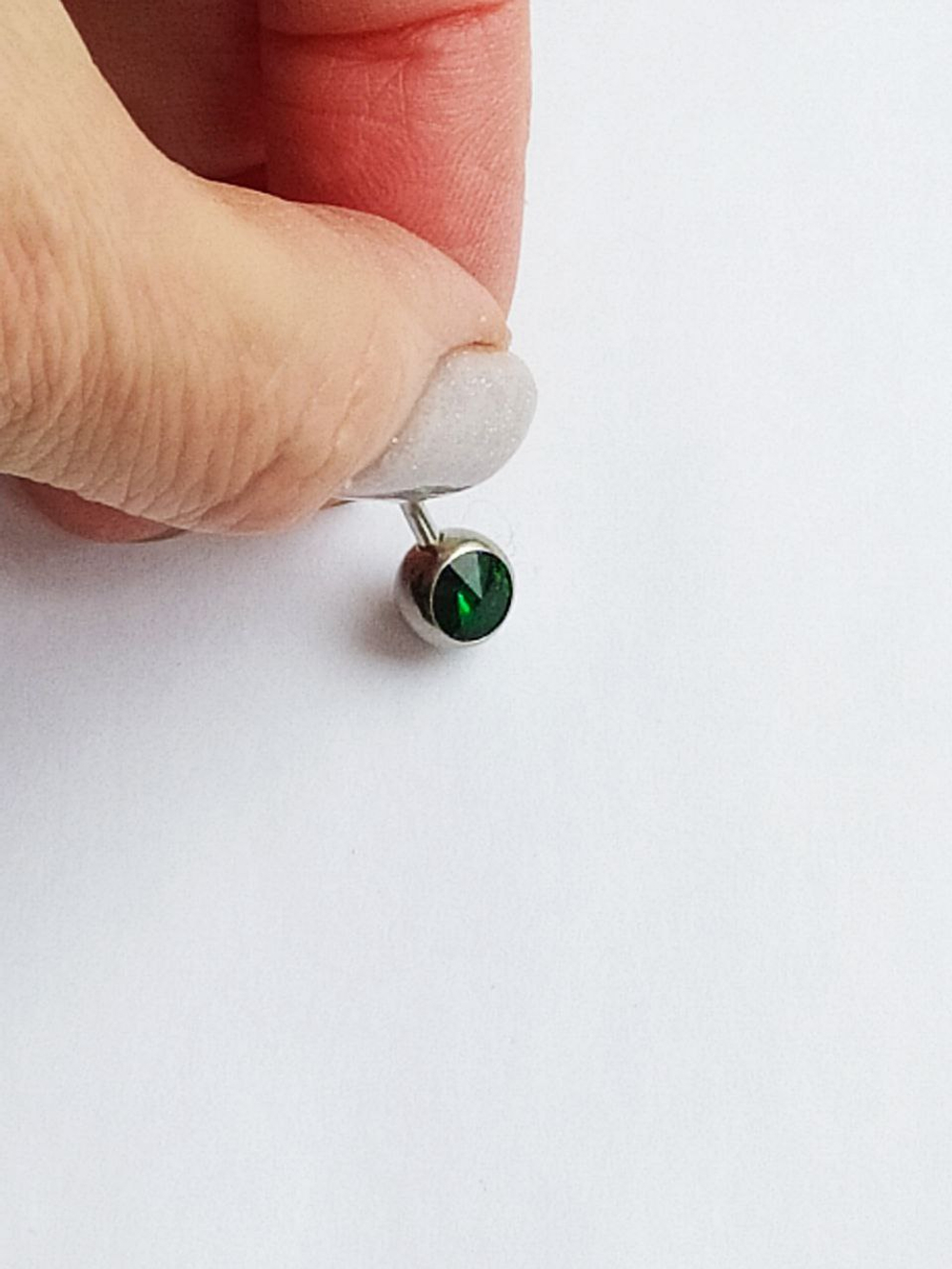 Банан для пупка, 1,6 х 10 мм, с камнем-конусом, зеленый