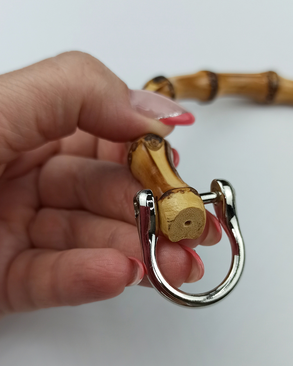Ручка для сумки, бамбук, с полукольцами, 13,5 × 10,5 см, металл серебро