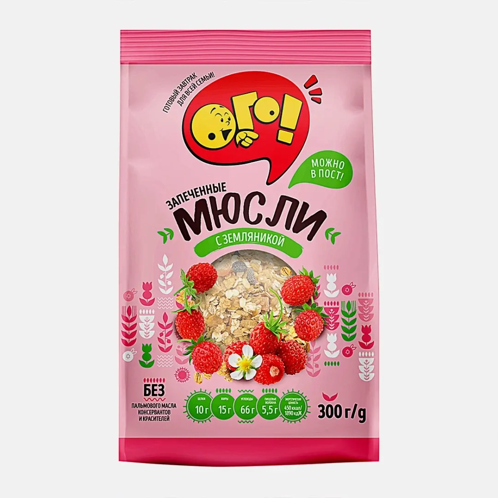 Мюсли Ого! запеченные с земляникой 300г