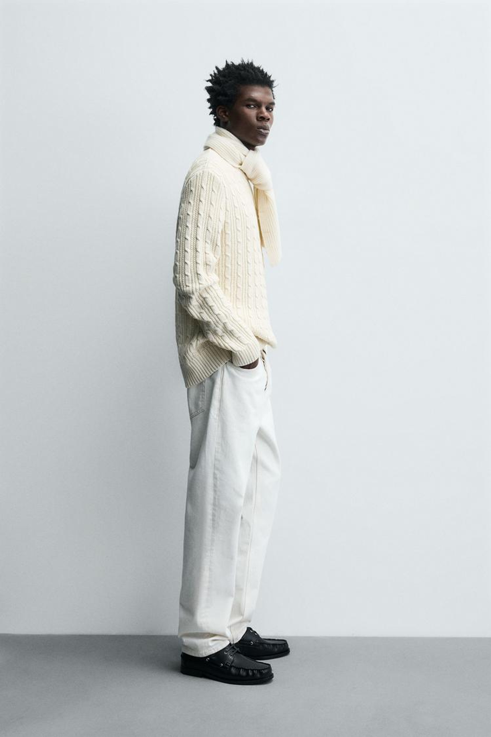 ZARA СВИТЕР С УЗОРОМ «КОСЫ», ЭКРЮ