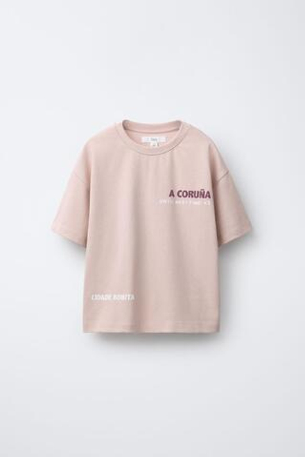 ZARA ФУТБОЛКА С ПРИНТОМ, ЦВЕТ РОЗОВОГО ДЕРЕВА