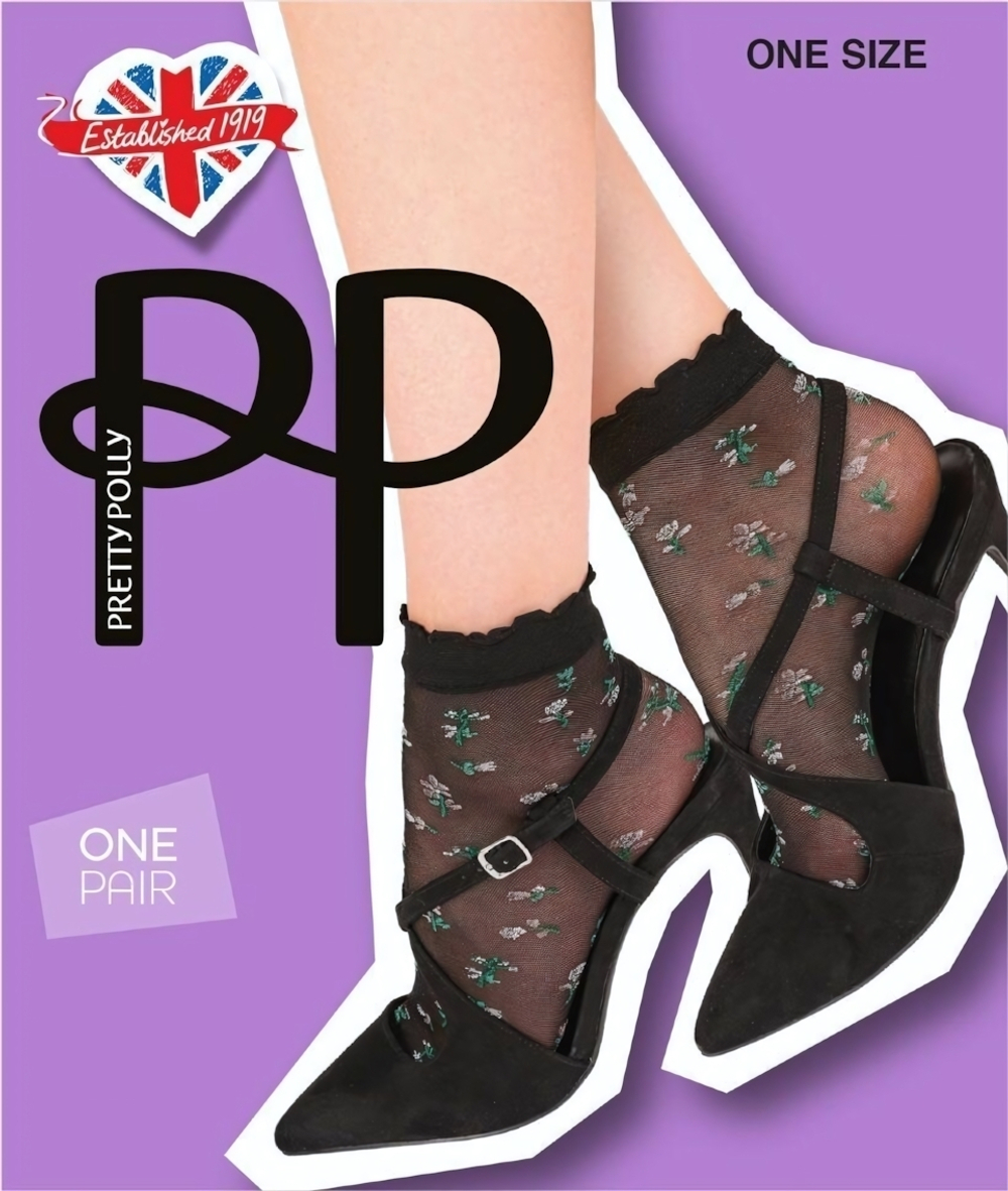 Носки с вышитыми цветами (Размер: S-M-L) (Цвет: черный)