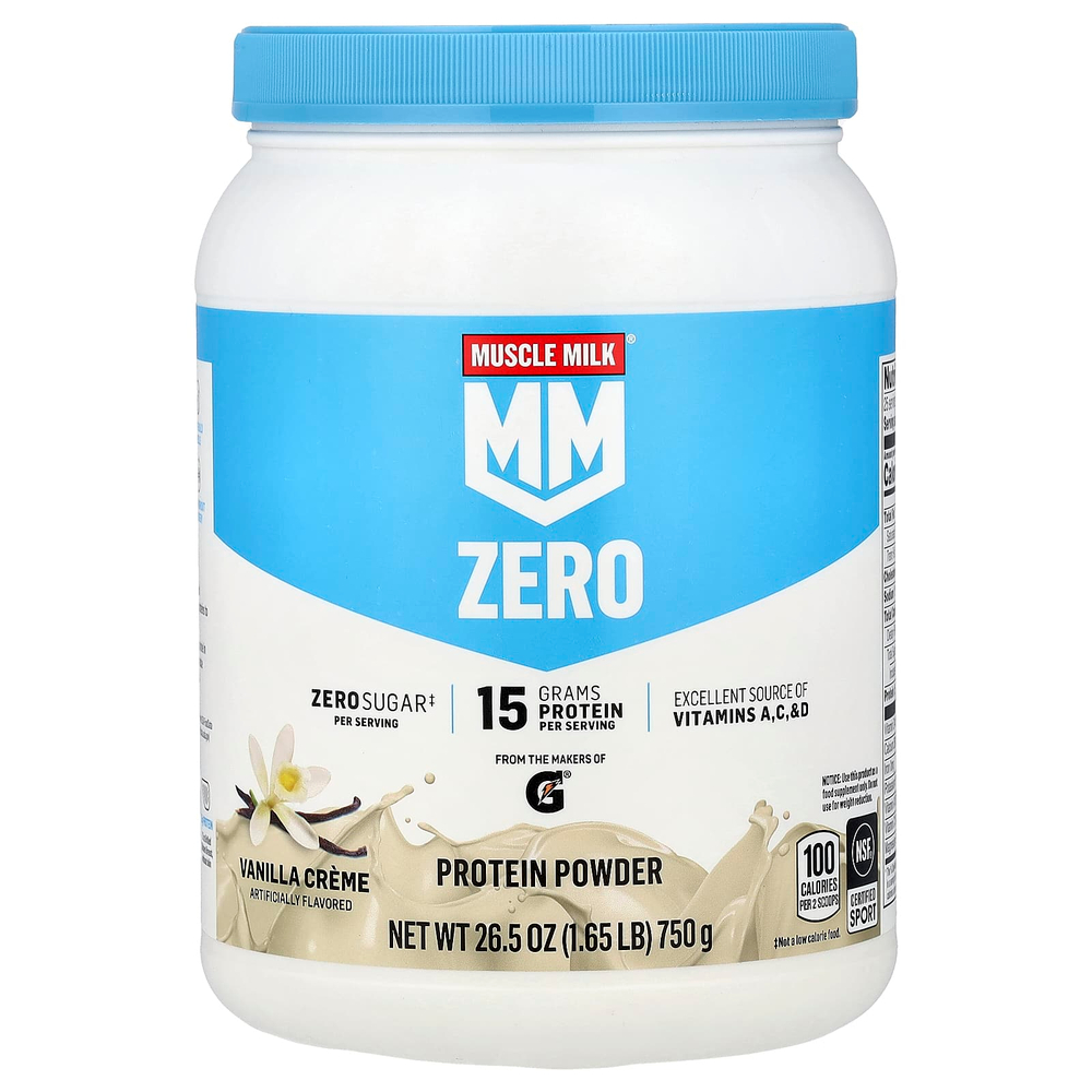Muscle Milk, Zero, Protein Powder, Vanilla Creme, 1.65 lb (750 g)