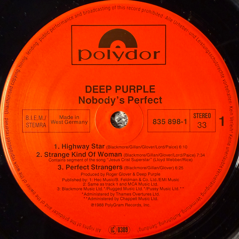 Deep Purple ‎– Nobody's Perfect 2LP (Германия 1988г.)