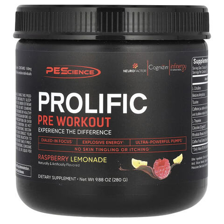 PEScience, Prolific, перед тренировкой, малиновый лимонад, 280 г (9,88 унции)