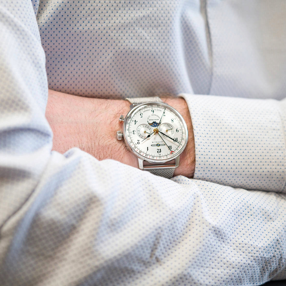 ZEPPELIN Quartz Movement 30m Water Resistance Men"s Watches Watch 40mm Silver Dial Stainless Steel Watch Case