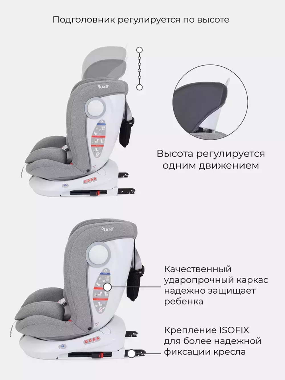 Автокресло Rant Drive Active Line 0/1/2/3 (0-36кг) Grey/Серый isofix