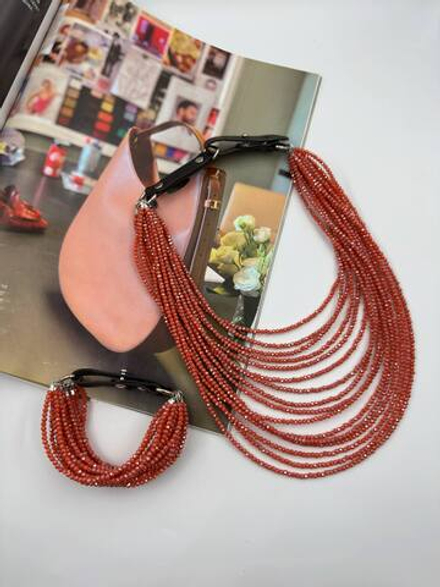 Браслет "Венеция, оттенок рябина, венец.стекло, натур.кожа