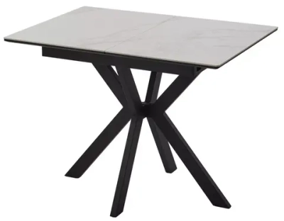 Стол КОМИЛЬФО МИНИ 100 БЕЛЫЙ МРАМОР с прожилками латте, керамика / ЧЕРНЫЙ, М-City
