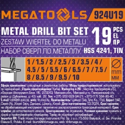 Сверла по металлу, набор 19пр. (1-10мм) MEGATOOLS MT-924U19