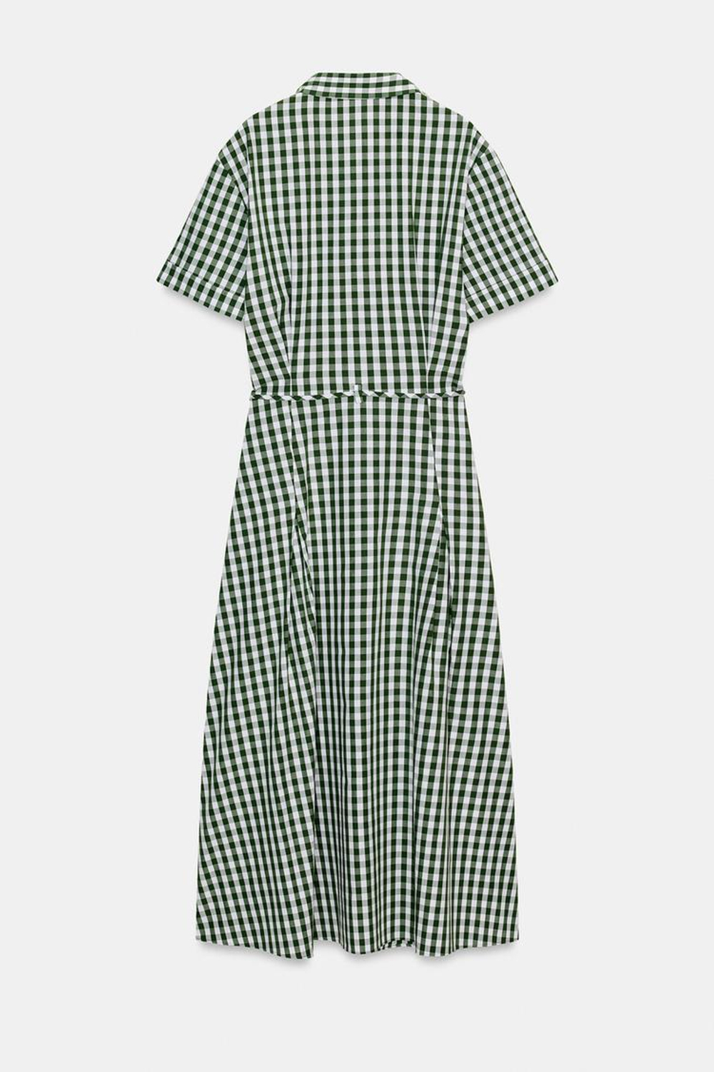 ZARA ПЛАТЬЕ-РУБАШКА МИДИ В КЛЕТКУ ВИШИ — ZW COLLECTION, ЗЕЛЕНЫЙ