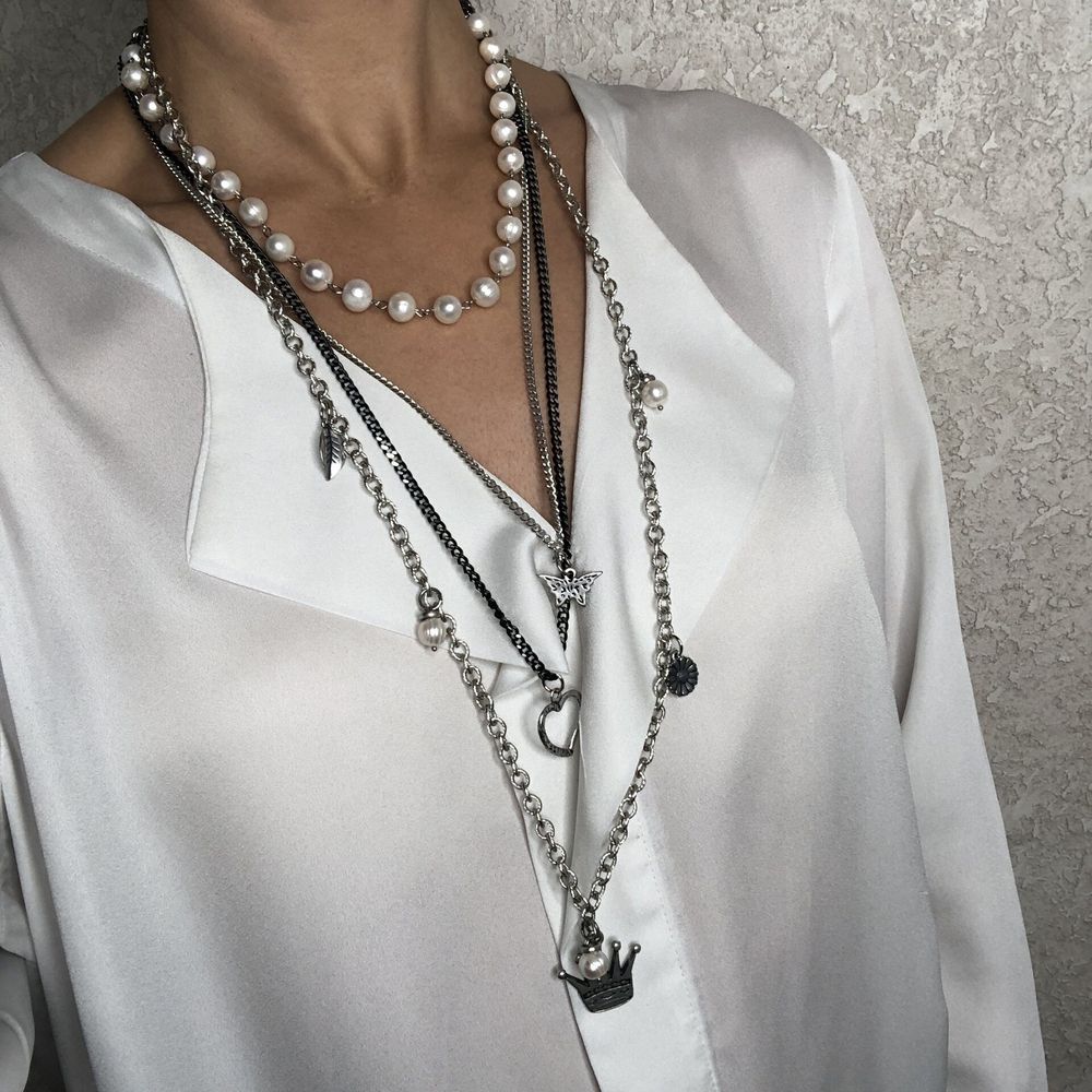 Колье 4 ряда с жемчугом серебро Колье 4 ряда с жемчугом серебро