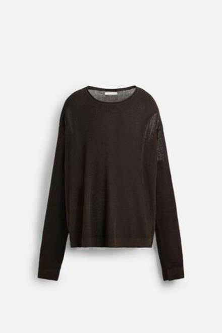 ZARA СВИТЕР ИЗ ЛЬНЯНОЙ СМЕСОВОЙ ТКАНИ С РЕЛЬЕФНЫМ УЗОРОМ, КОРИЧНЕВЫЙ