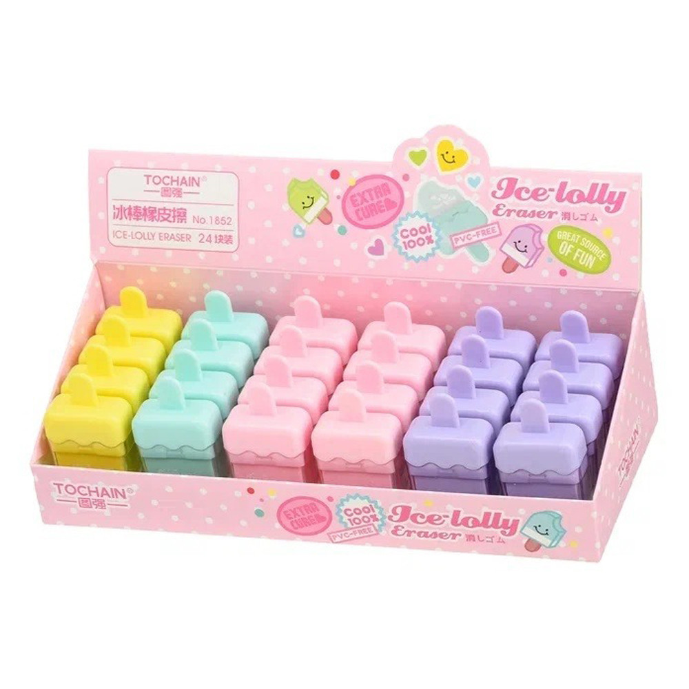 Ластик Basir, фигурный, серия "Мороженое", цветной корпус в форме мороженого, пастельные цвета, с крышкой в прозрачном футляре