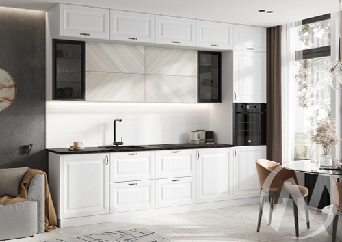 Кухня Престиж 3;0м Компоновка №2 (белый/браш вайт; прайм жемчуг/кастилло темный)