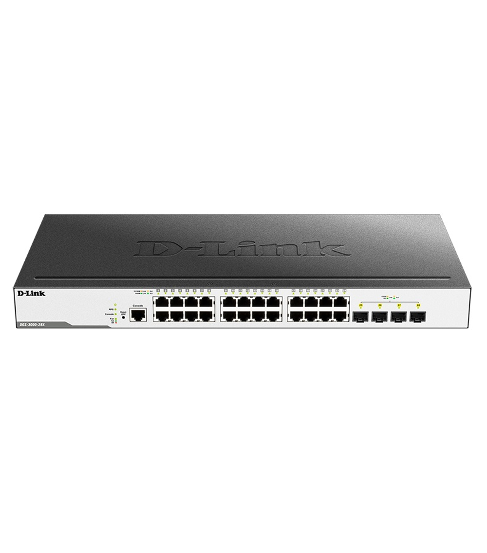 D-Link PROJ Managed L2 Switch 24x1000Base-T, 4x10GBase-X SFP+, Surge 6KV, CLI, RJ45 Console, RPS, Dying Gasp