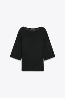 ZARA УКОРОЧЕННЫЙ СВИТЕР-НАКИДКА, ЧЕРНЫЙ